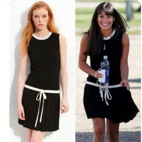 JUICY COUTURE 100% Wool Tennis Drop Waist Pleated Dress B&W Sz S - Picture 1 of 15